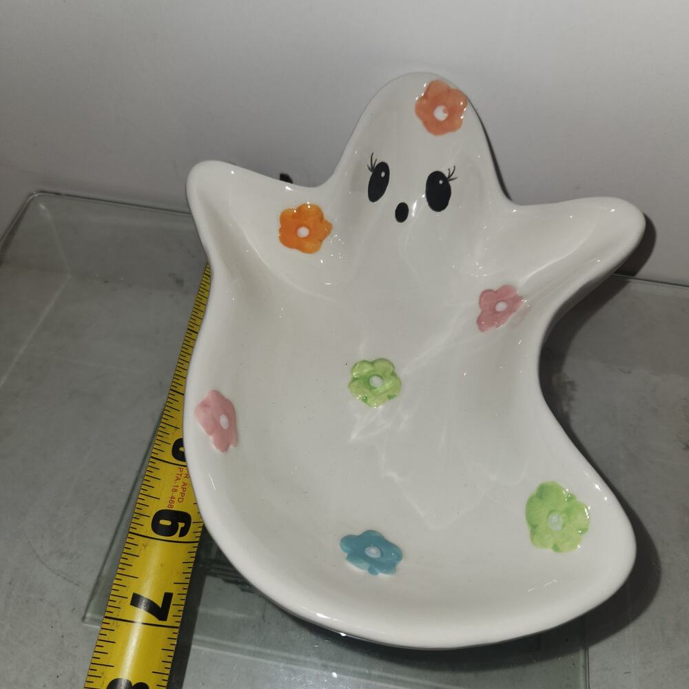 Candy Ghost Dish Halloween NWT 7" Ceramic